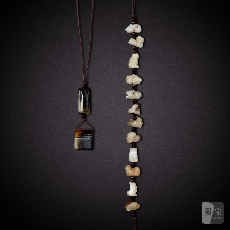 Two strings of jade ornaments, Neolithic period - Ming dynasty | 新石器時代至明 玉印及玉珠一串 及 白玉十二生肖珠飾一串